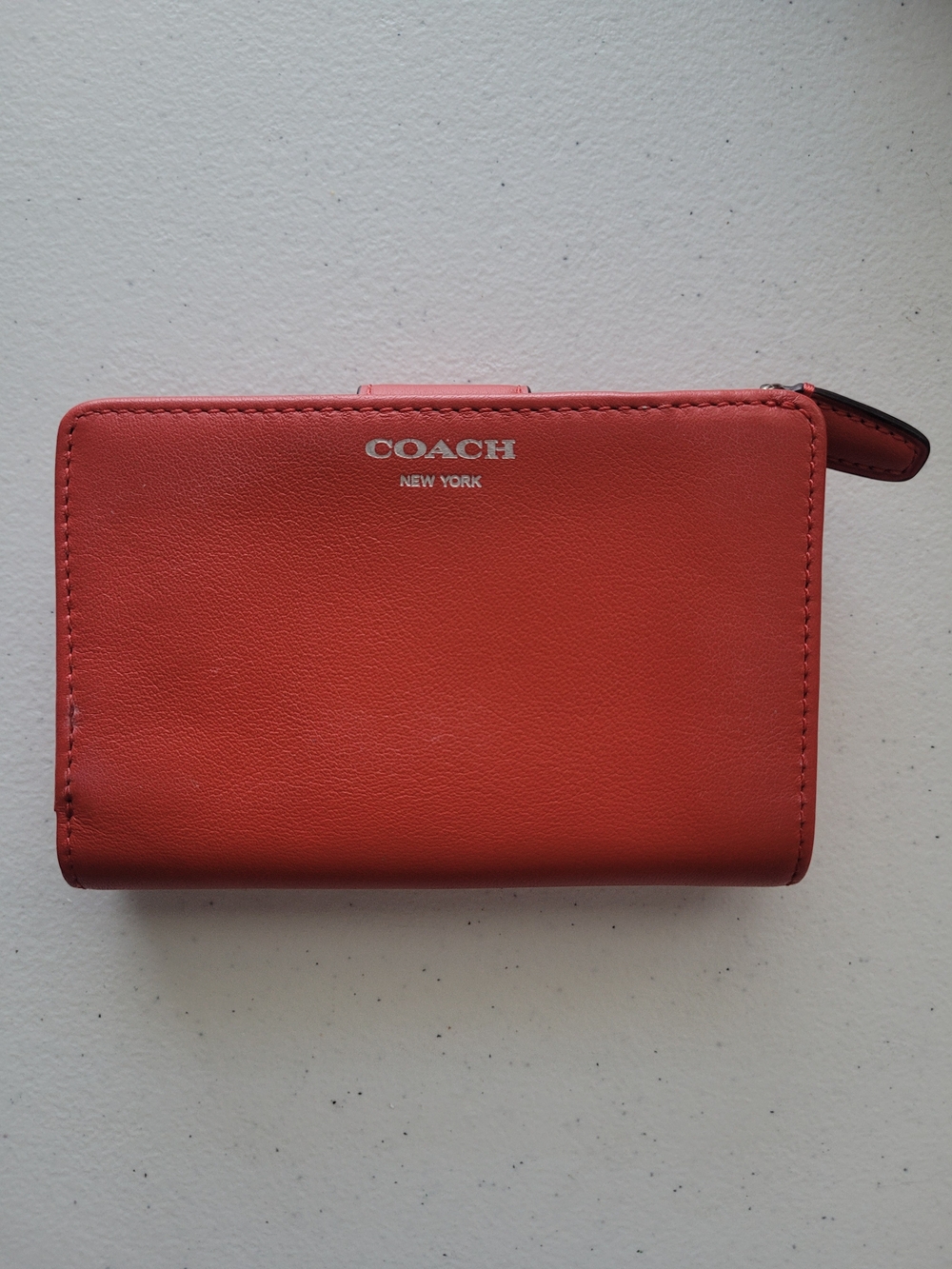 COACH Compact Leather Wallet in Coral Red